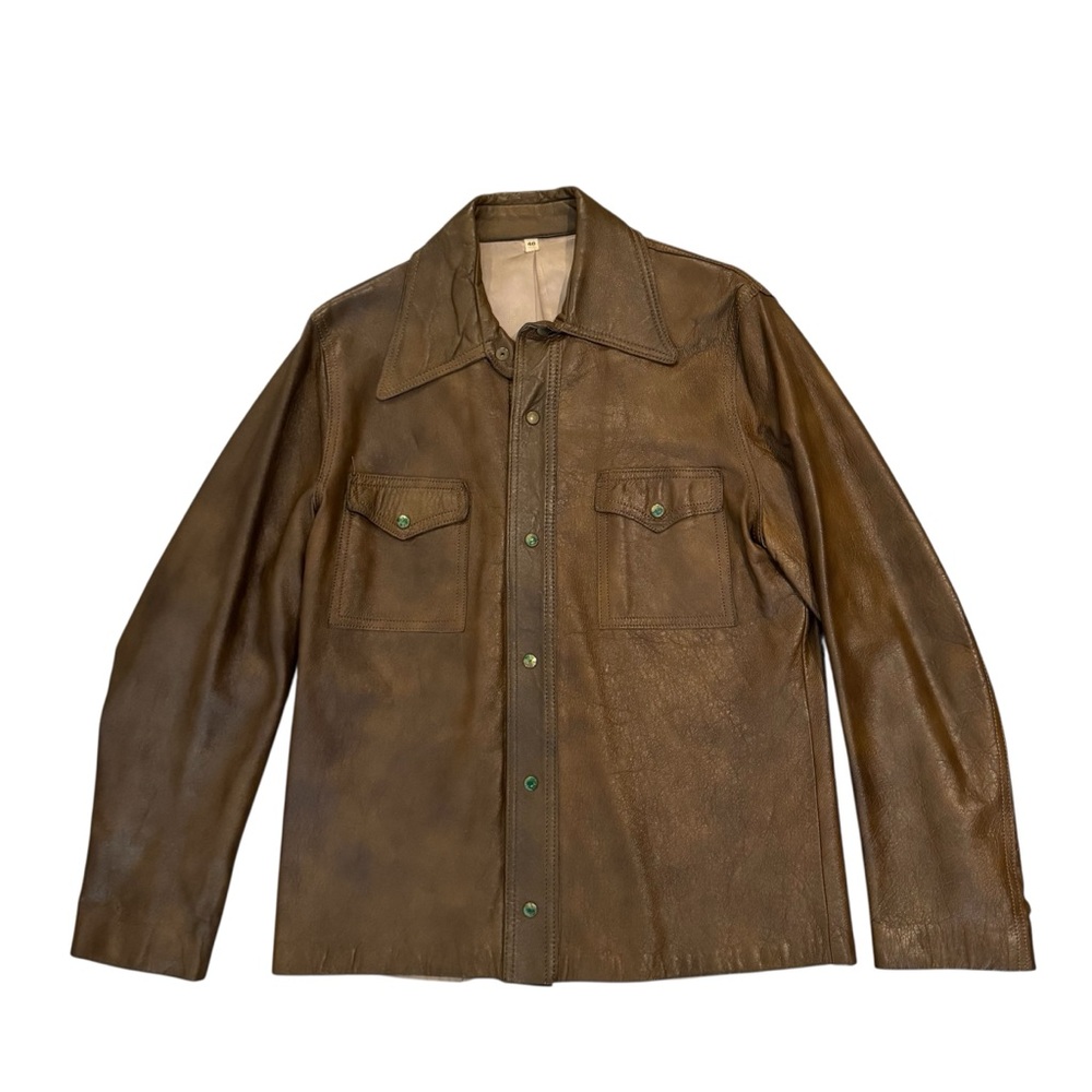 vintage 70s scully men’s leather jacket shirt brown western size 40 medium - Picture 5 of 11